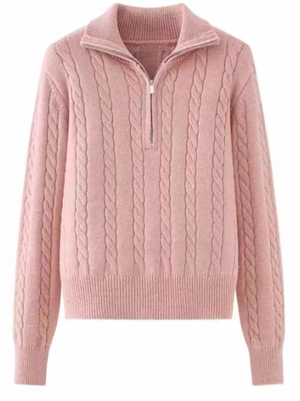 Cable-Knit Half Zip Long Sleeve Sweater, image 17