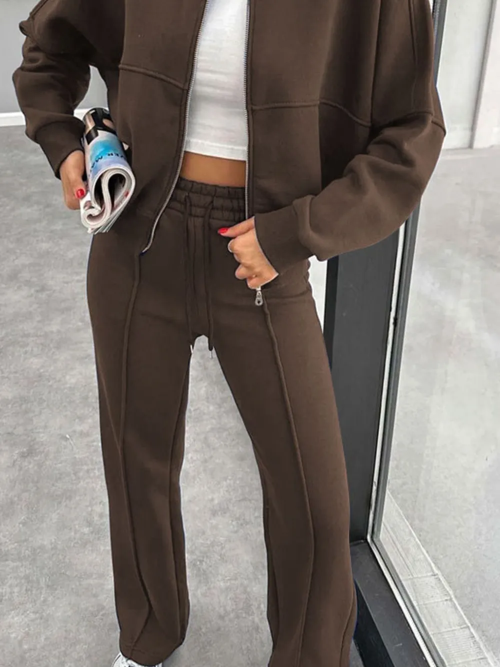 Baseball Collar Zip Up Outerwear and Drawstring Pants Set, image 14