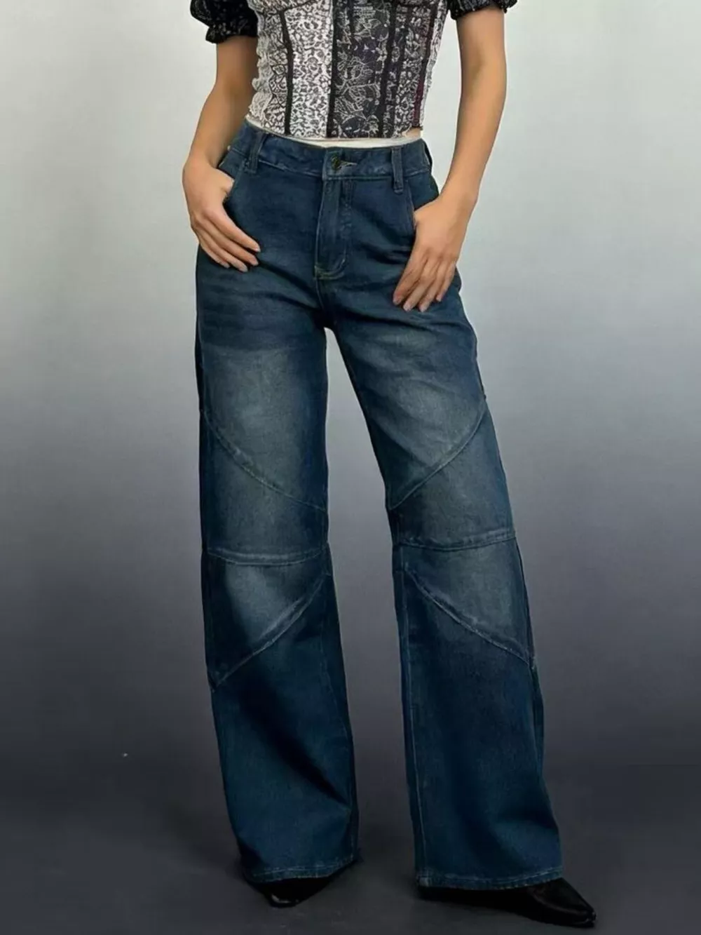 Vintage Wash Wide Leg Jeans, image 2