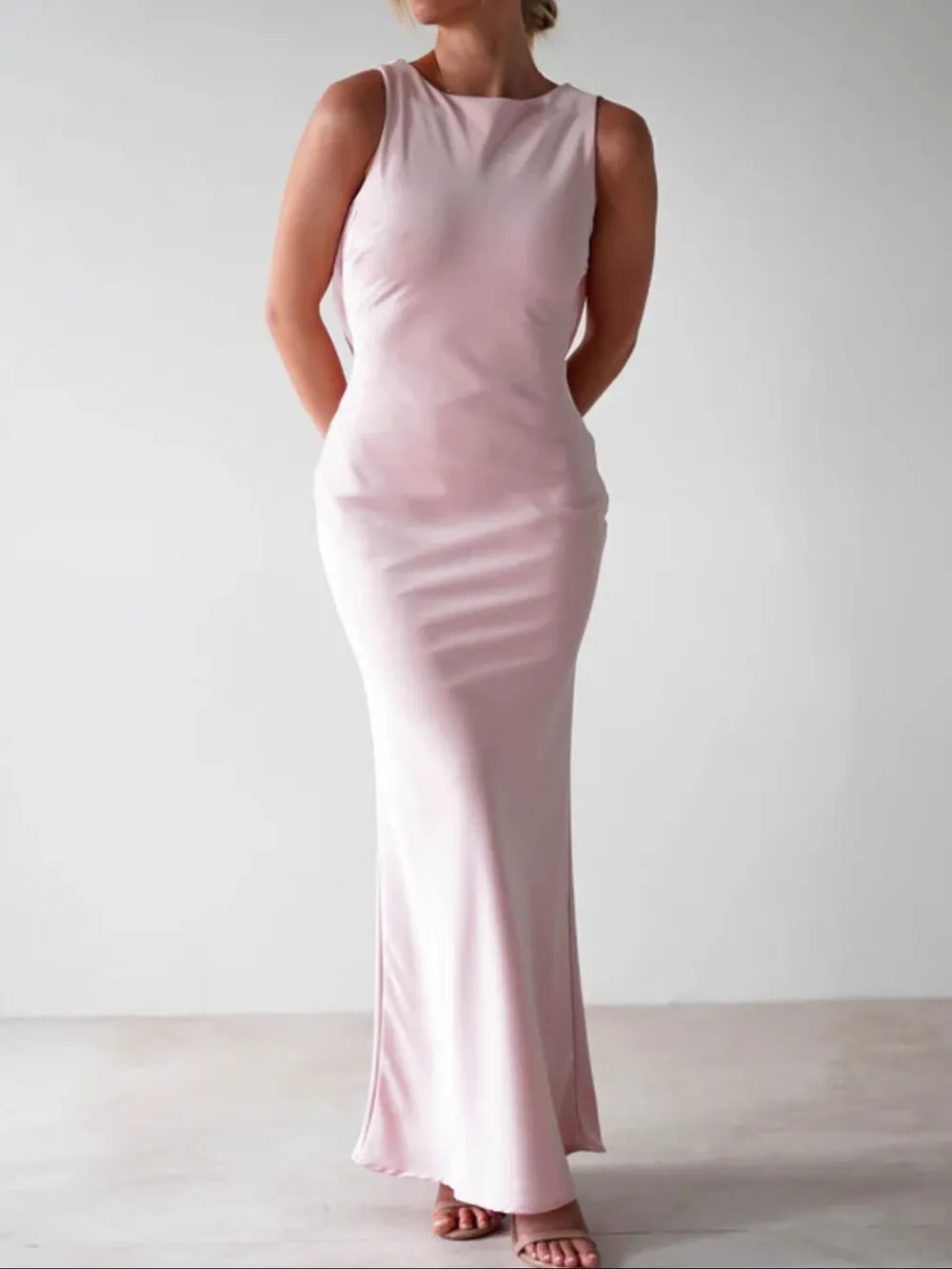 Satin Sleeveless Maxi Dress, image 5