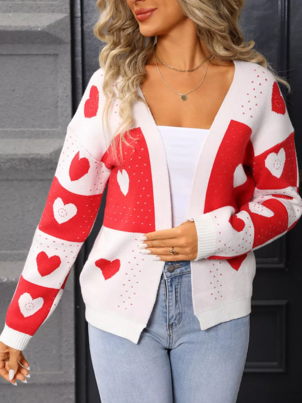 Valentine's Day Heart Pattern Knit Cardigan, image 9