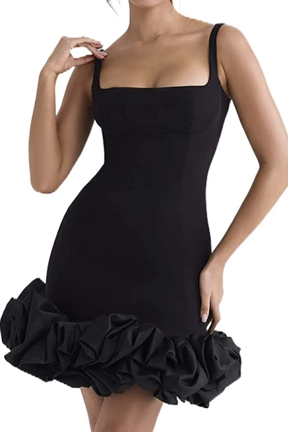 Ruched Square Neck Sleeve Mini Dress, image 6