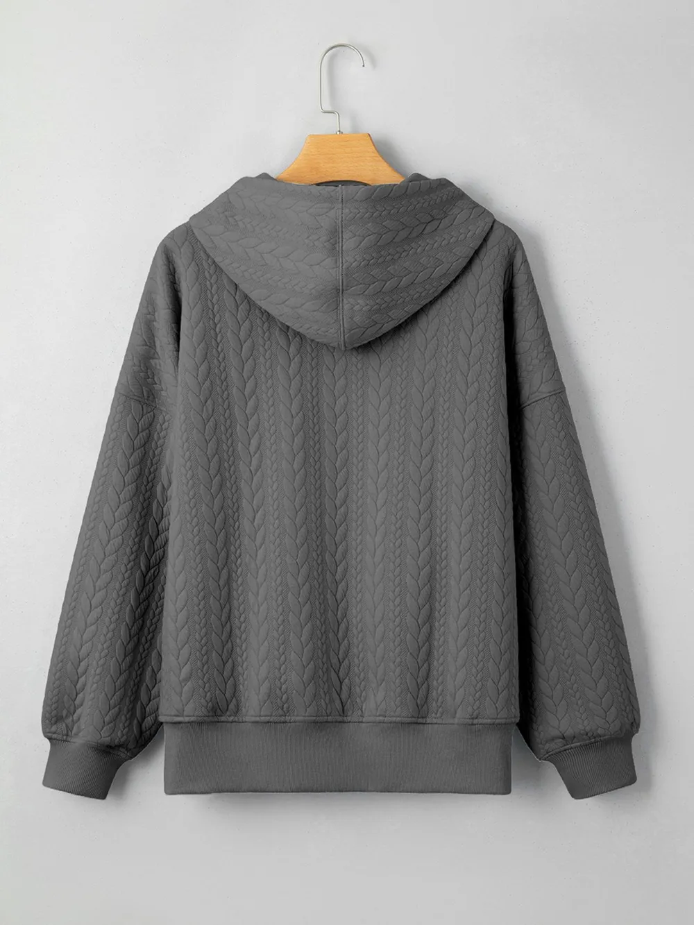 Drawstring Textured Baggy Solid Hoodie, image 5