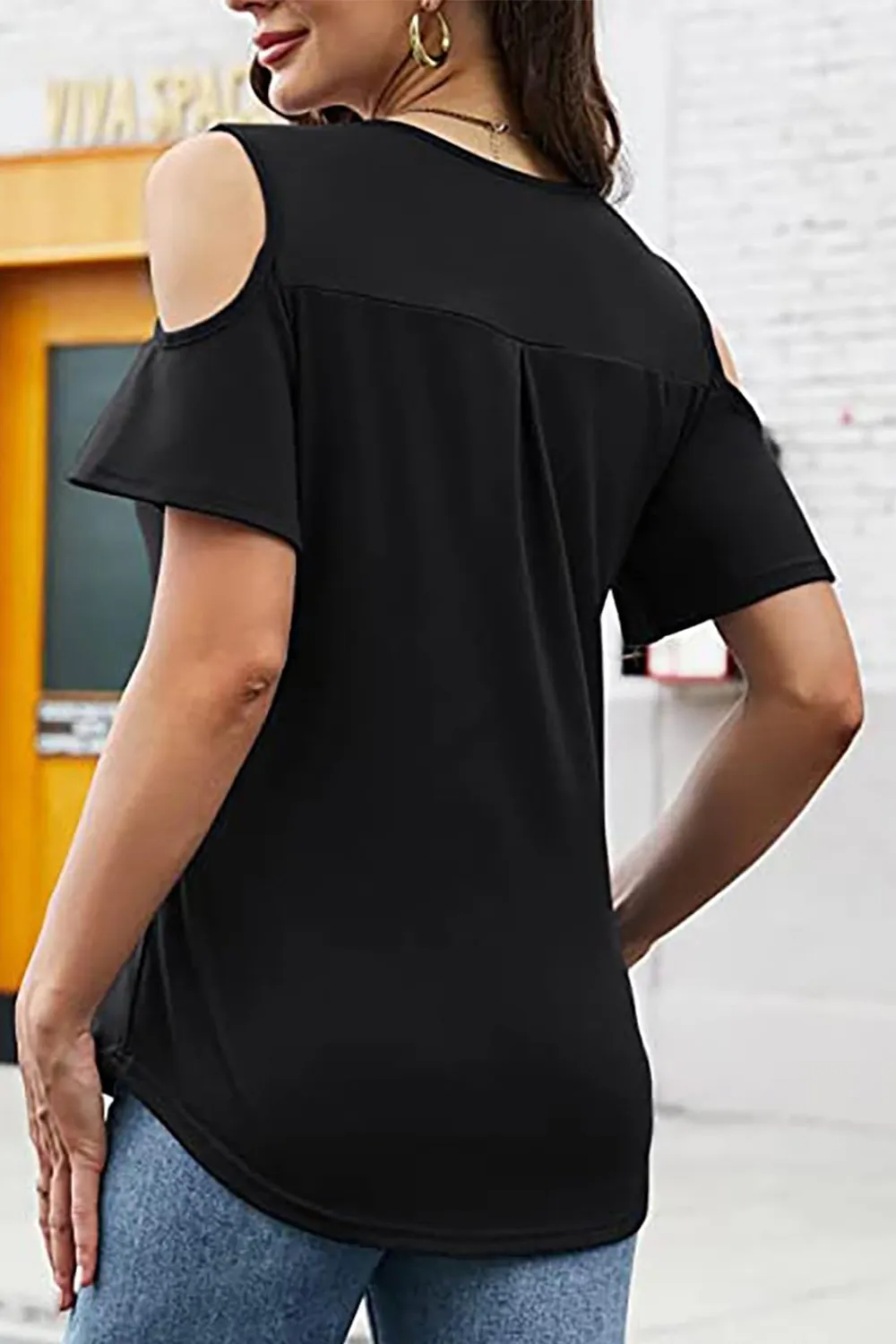 Full Size Half Zip Cold Shoulder Top, image 7
