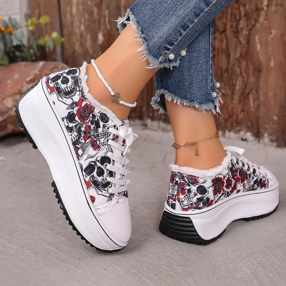 Printed Lace Up Platform Sneakers, image 3
