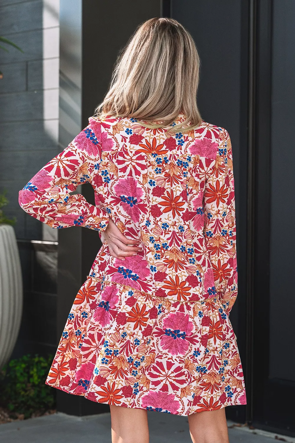 Fall Flower Print Long Sleeve Mini Dress, image 3