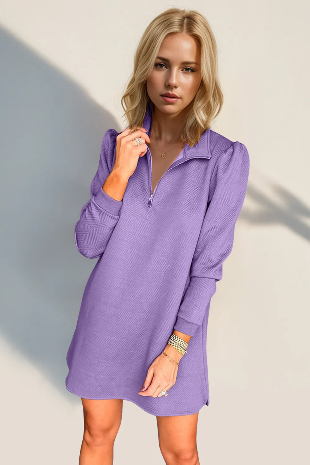 Textured Quarter Zip Long Sleeve Dress, image 5