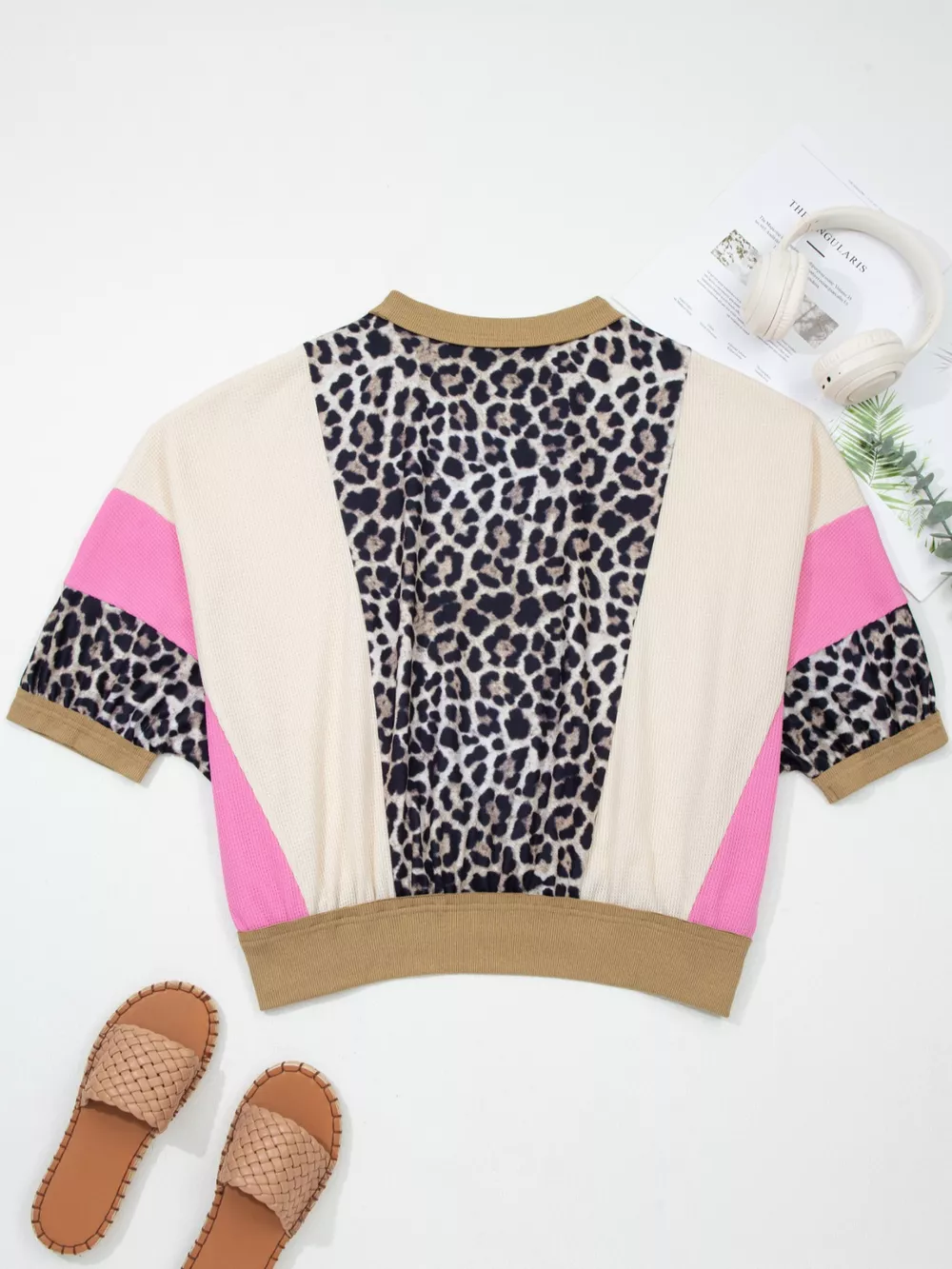 Leopard Print Color Block Round Neck Top, image 4