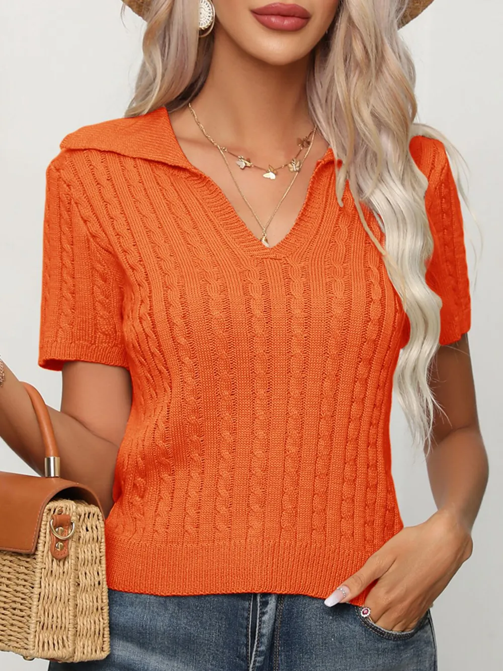 Cable Knit Short Sleeve Top, image 8