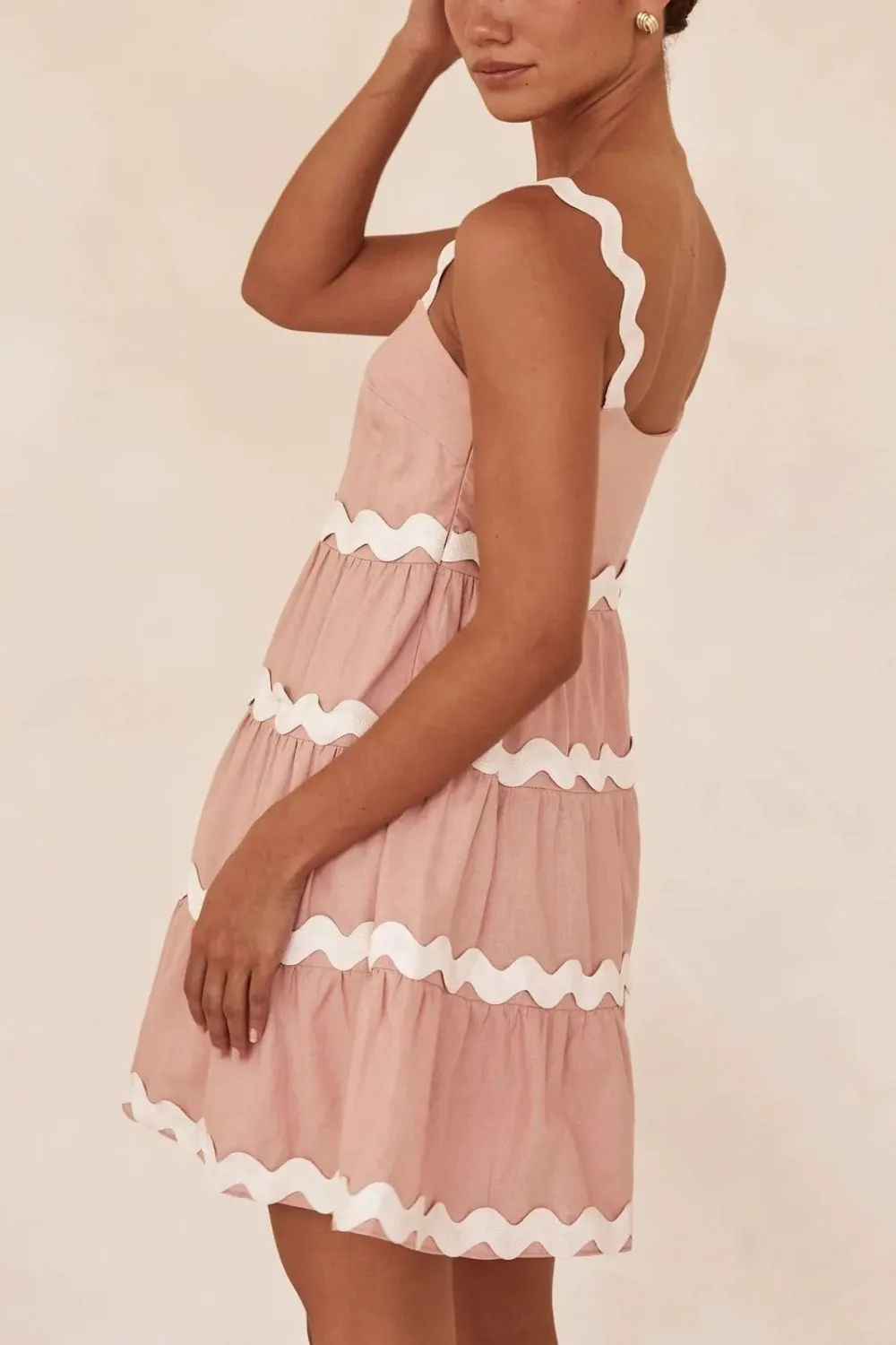 Contrast Trim Square Neck Tiered Dress, image 5