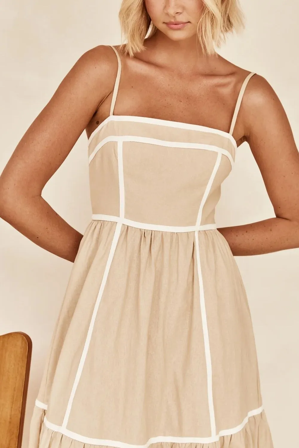 Contrast Trim Square Neck Midi Cami Dress, image 3