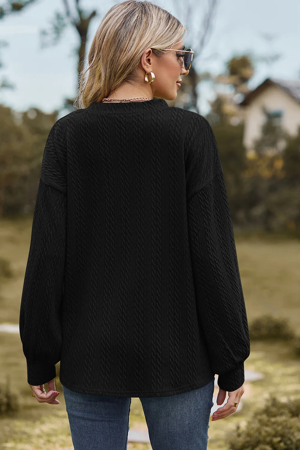 Textured V-Neck Dropped Shoulder T-Shirt, image 7