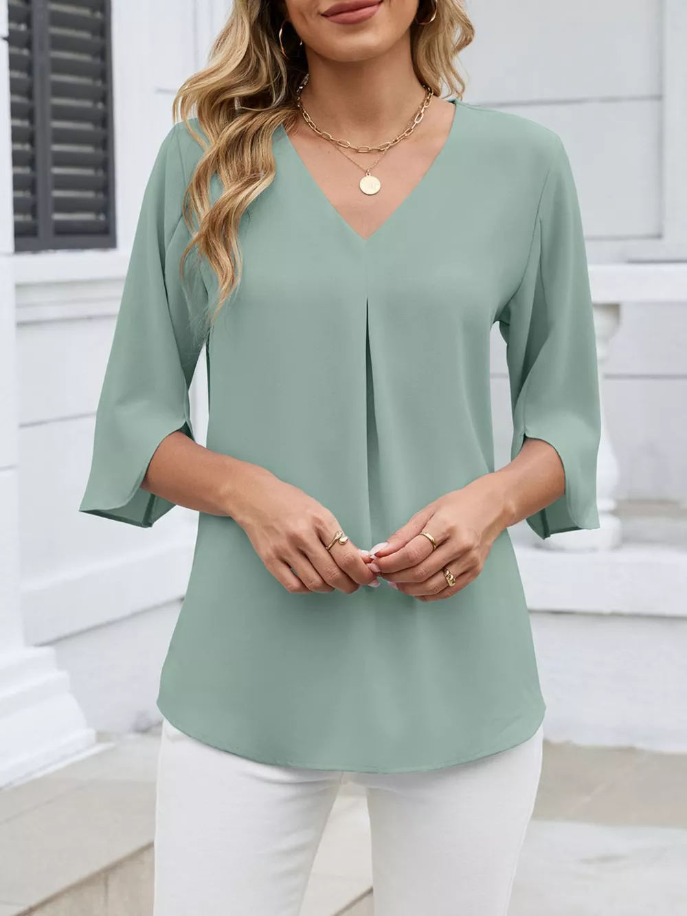 V-Neck 3/4 Sleeve Blouse, image 8