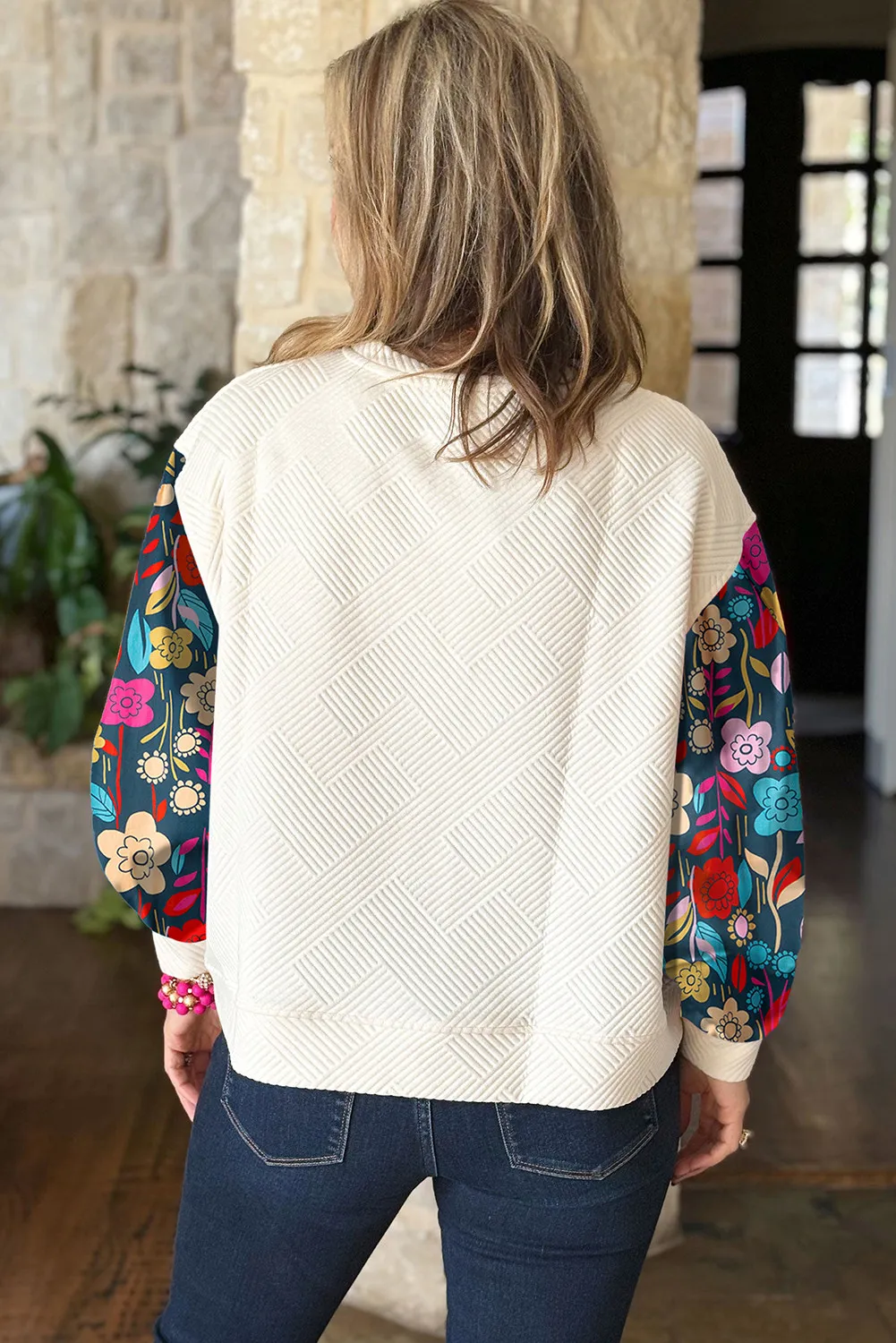 Plus Size Texture Printed Round Neck Long Sleeve Blouse, image 2