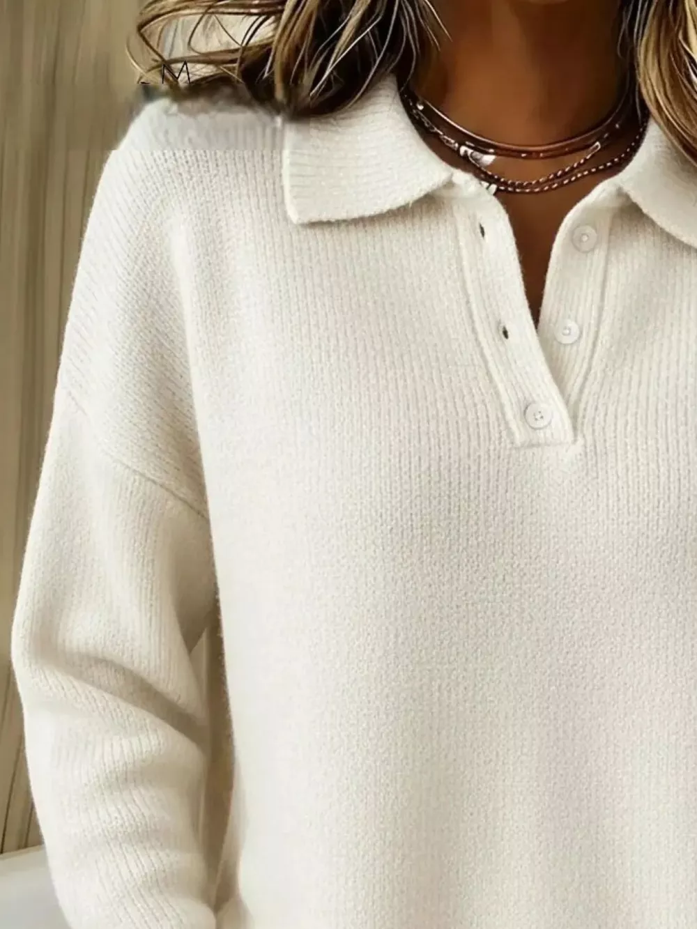 Full Size Half Button Collar Drop Shoulder Sweater Plus Size, image 3
