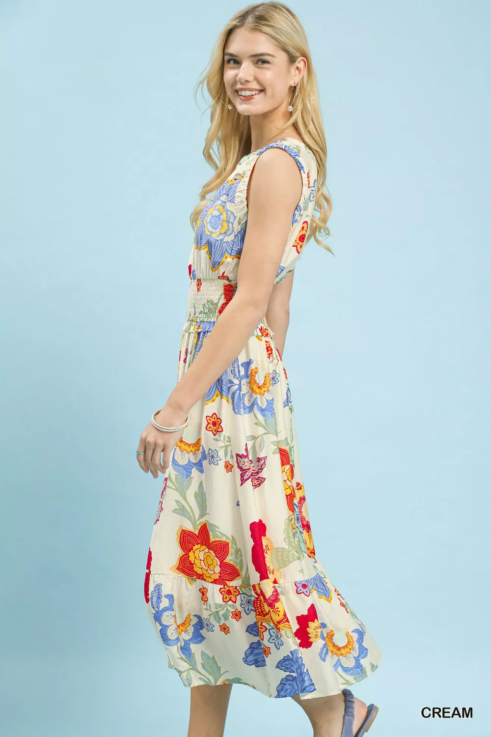 Floral Smocked Midi Dress, image 2