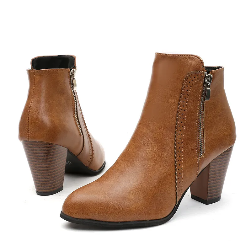PU Leather Block Heel Boots, image 2
