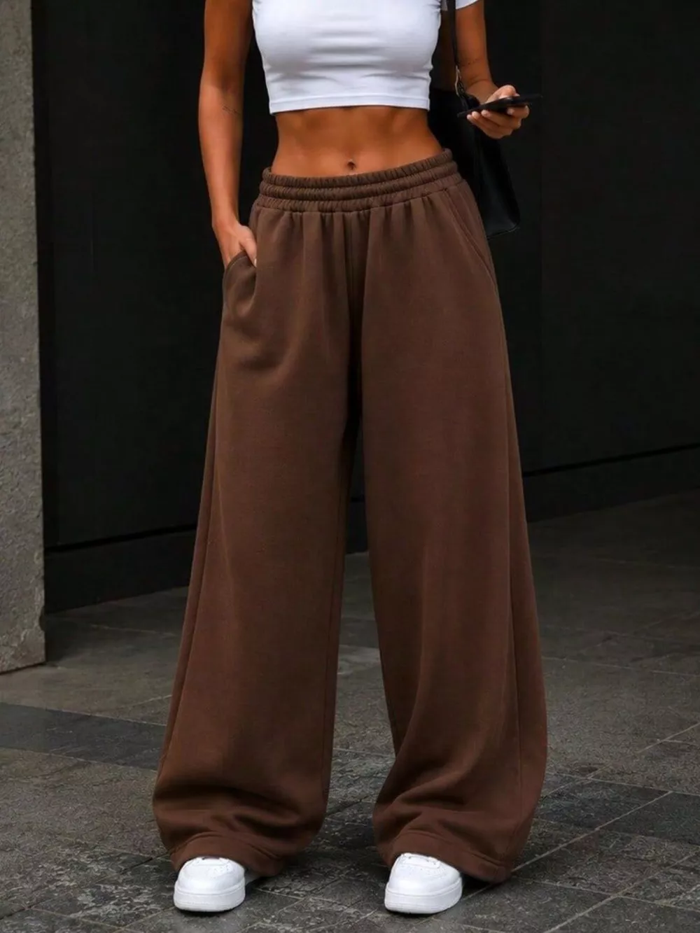 Elastic Waist Wide-Leg Sweatpants, image 3