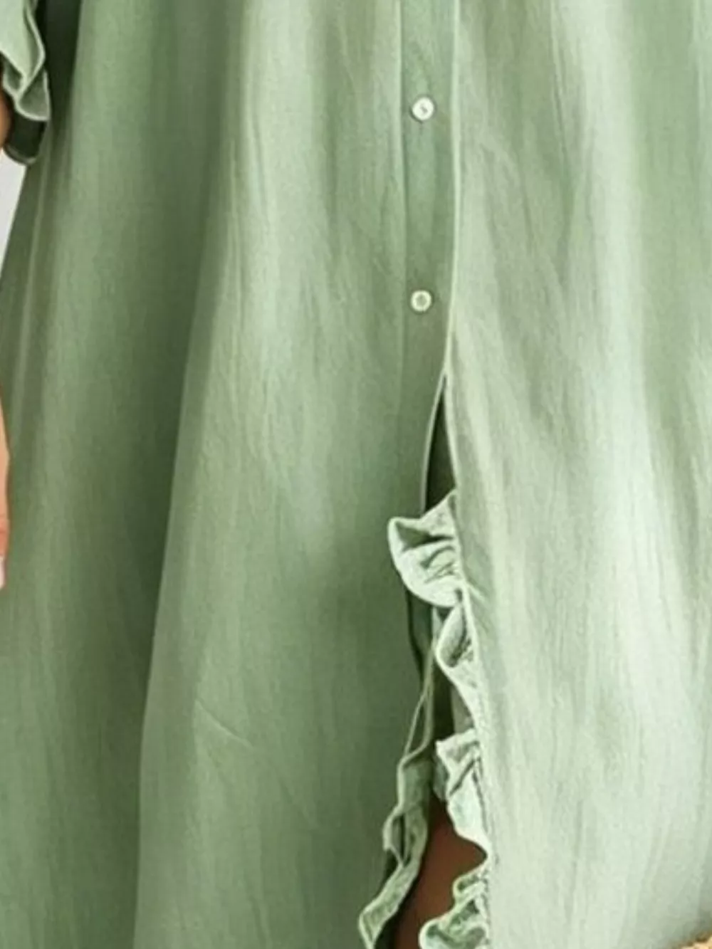 Full Size Ruffled Trim Button-Down Maxi Shirt Dress Plus Size, image 8