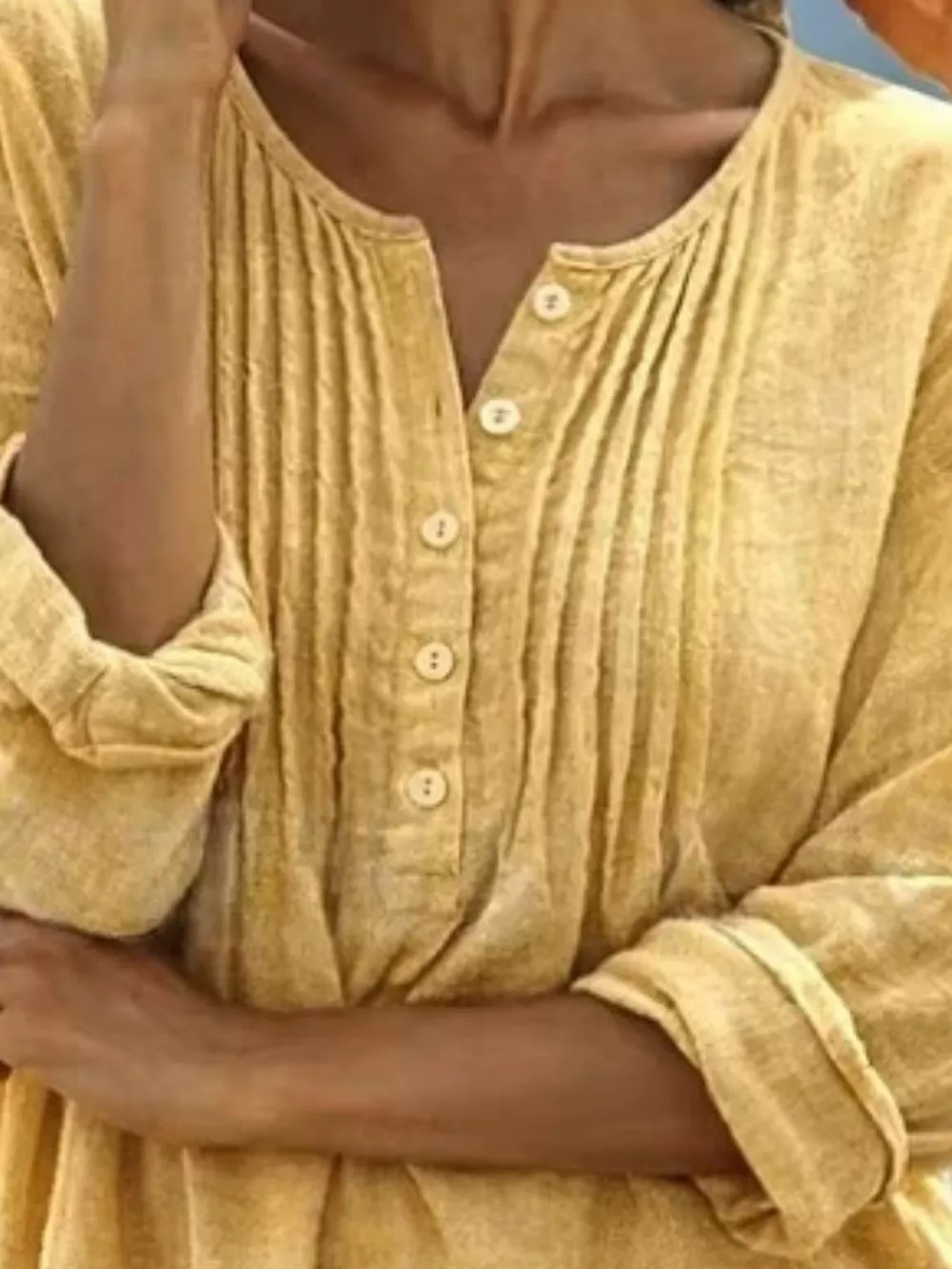 Casual Button Detail Long Sleeve Linen Shirt, image 5
