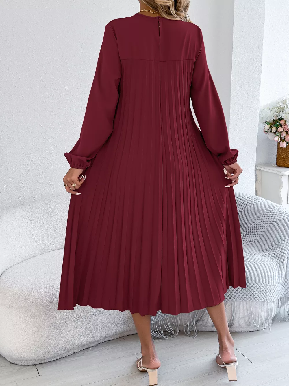 Pleated A-Line Midi Dress, image 3