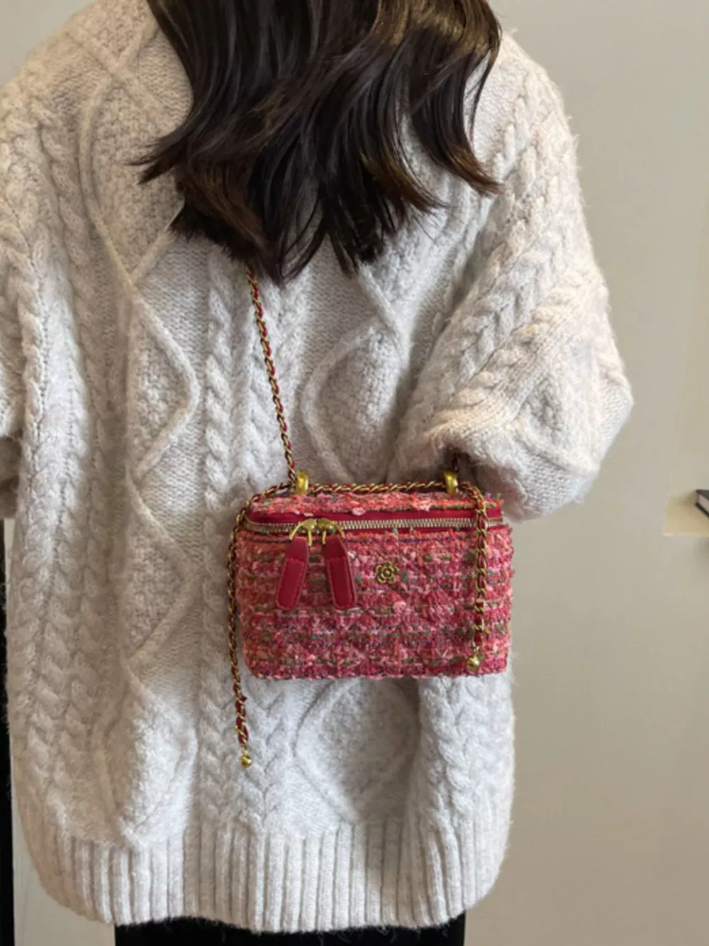 Tweed Crossbody Bag with Chain Strap, image 9