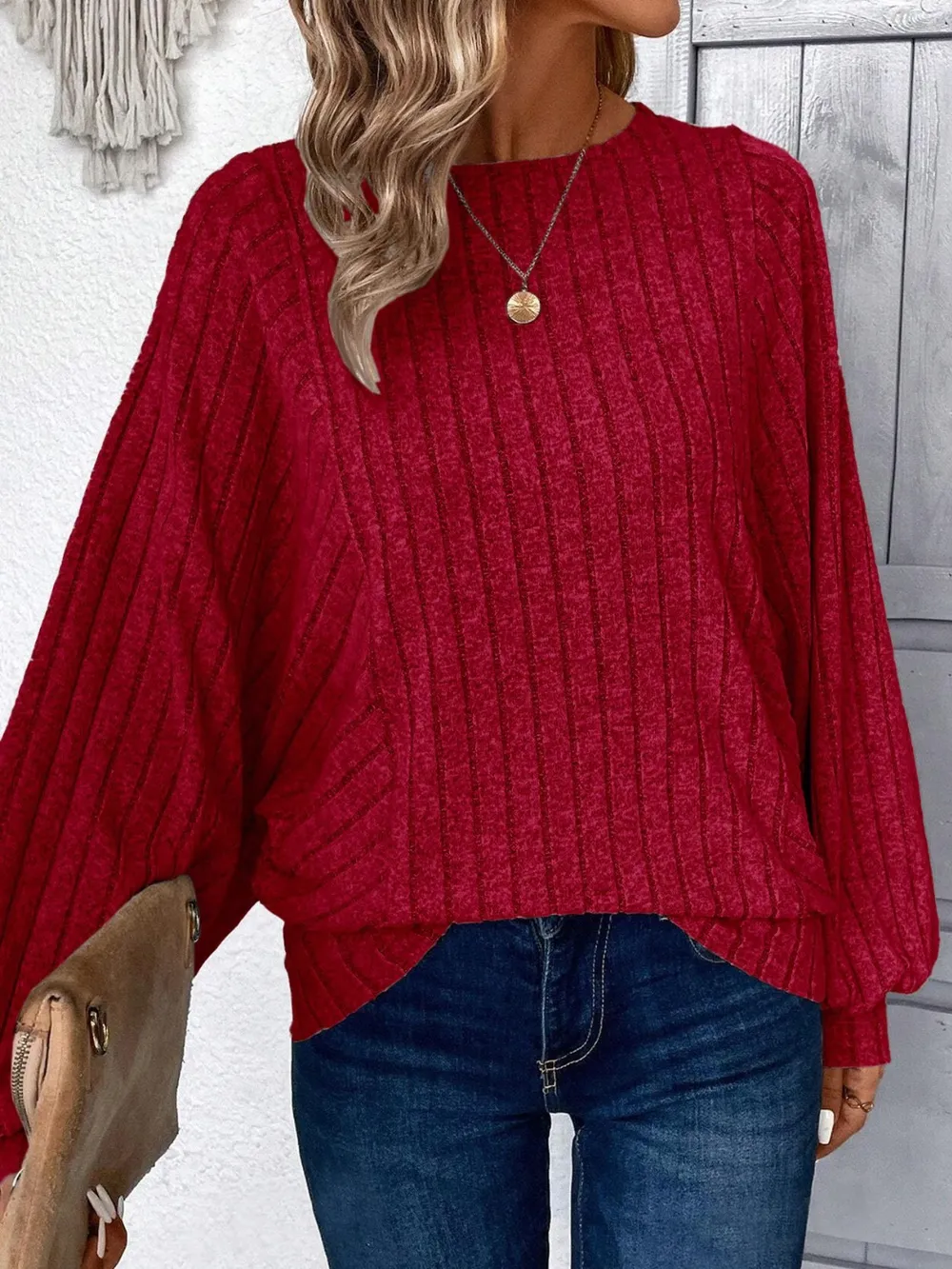Plus Size Round Neck Batwing Sleeve T-Shirt, image 3