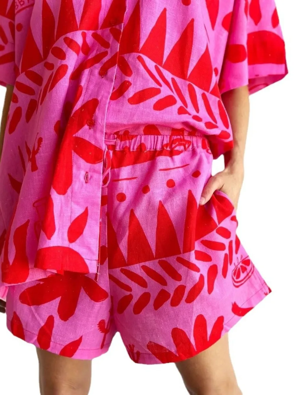 Printed Button Up Shirt and Shorts Set, image 3