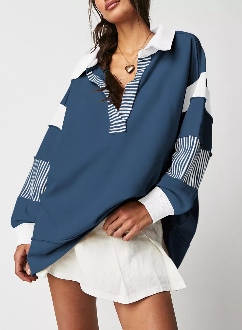 Color Block Striped Johnny Collar Sweatshirt, image 10