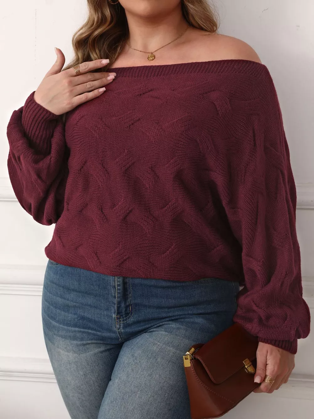 Plus Size Off-Shoulder Long Sleeve Sweater, image 4