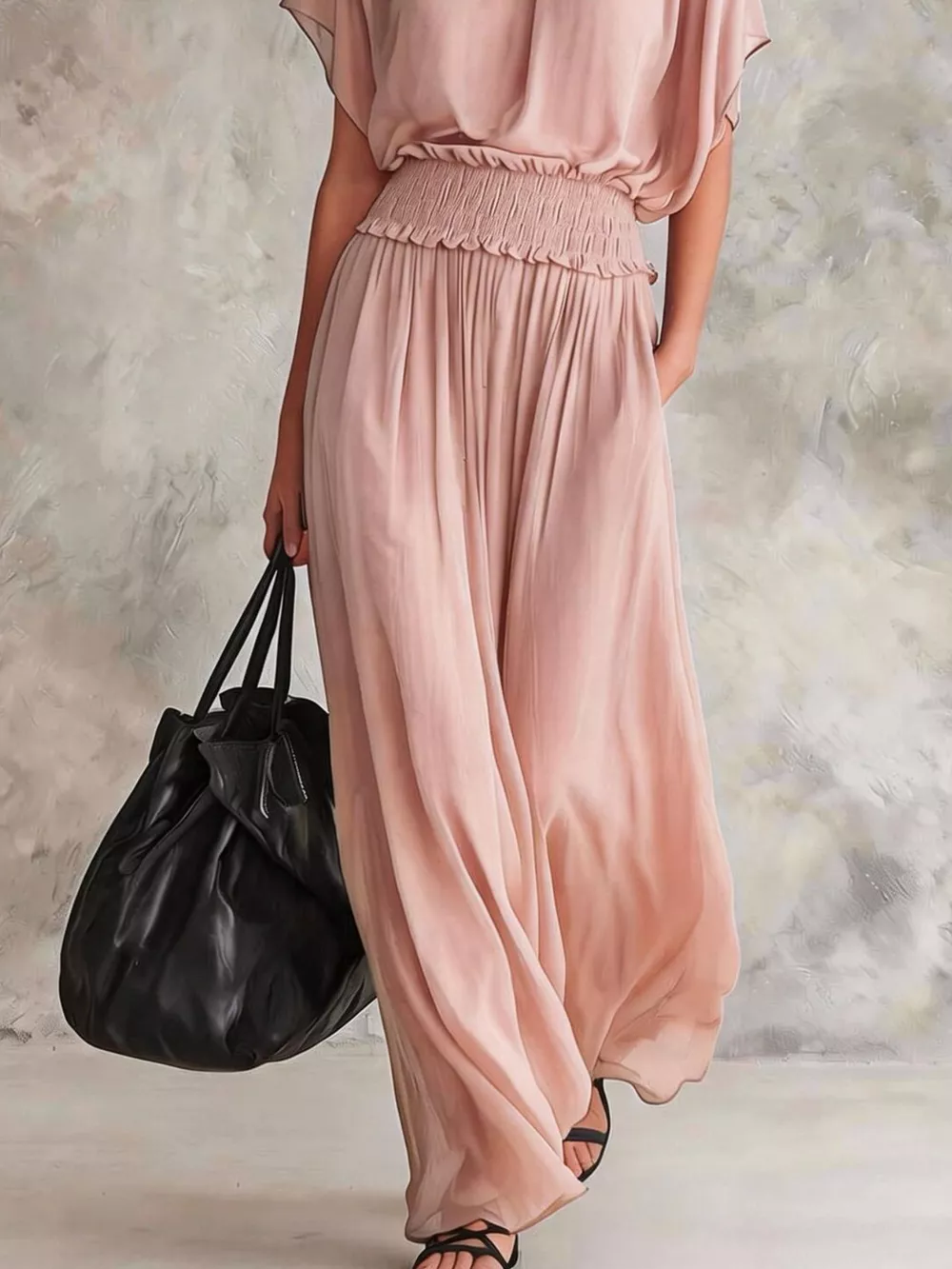 Chiffon Maxi Dress with Smocked Waist, image 6