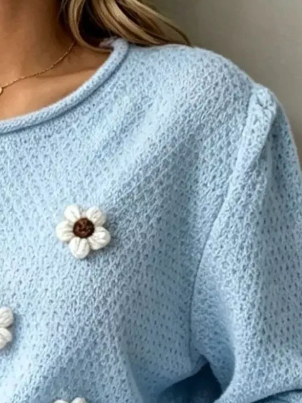 Full Size Floral Applique Textured Knit Sweater Plus Size, image 15