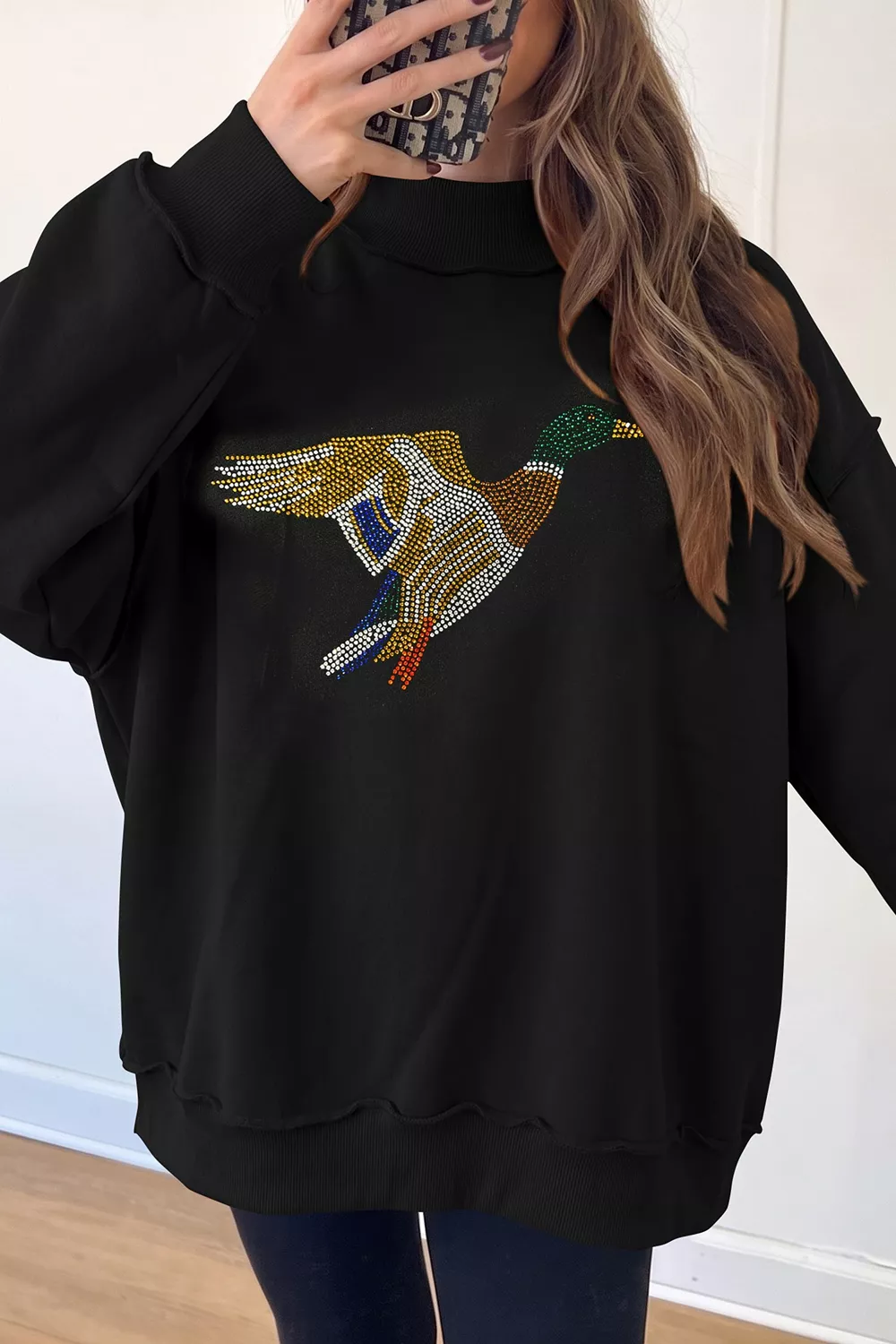 Rhinestone Flying Mallard Mock Neck Tunic Sweatshirt, image 2
