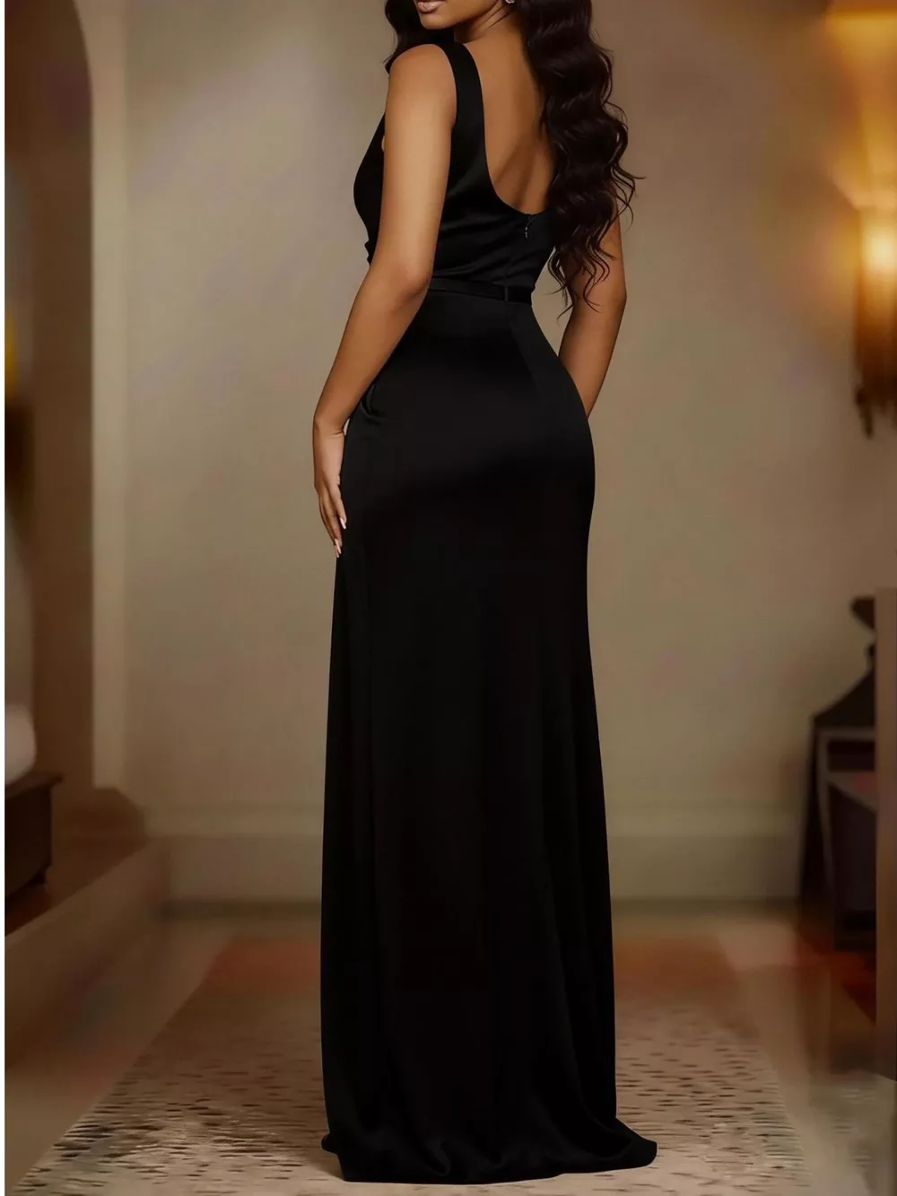 Full Size Satin Cowl Neck High Slit Maxi Dress Plus Size, image 6