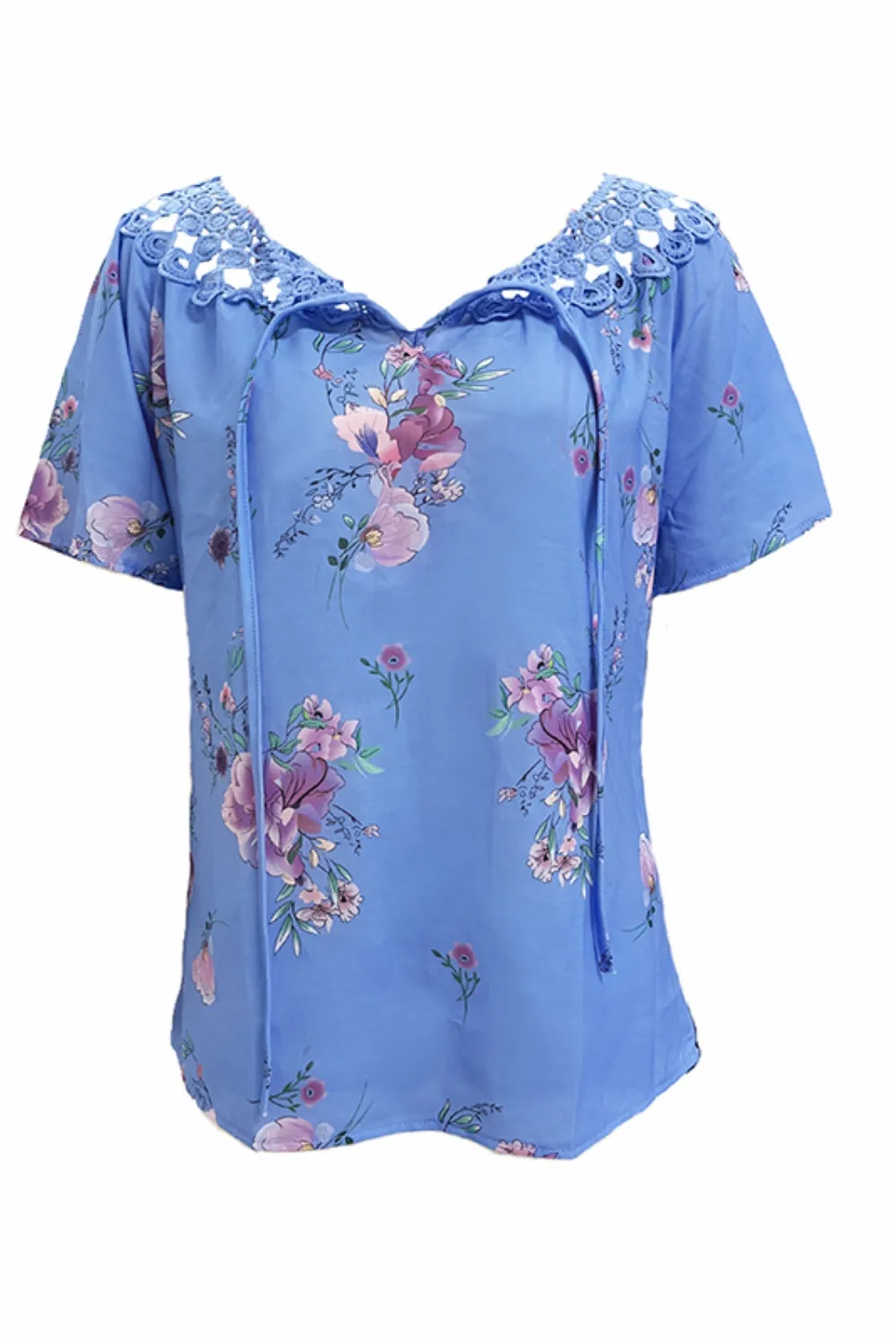 Full Size Printed Tie Neck Short Sleeve Blouse, image 7