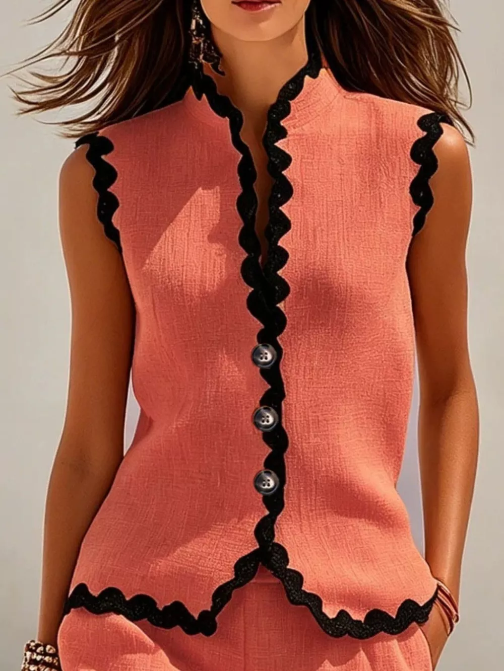 Full Size Scalloped Trim Sleeveless Vest and Shorts Two-Piece Set Plus Size, image 8