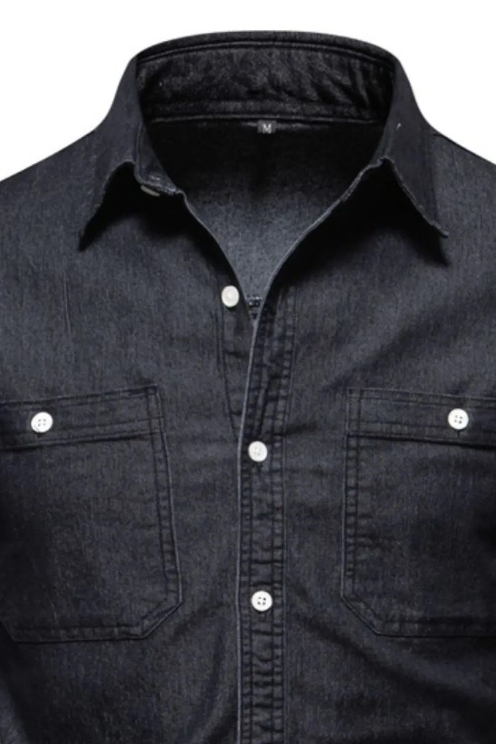 Men's Collared Neck Long Sleeve Denim Shirt, image 2