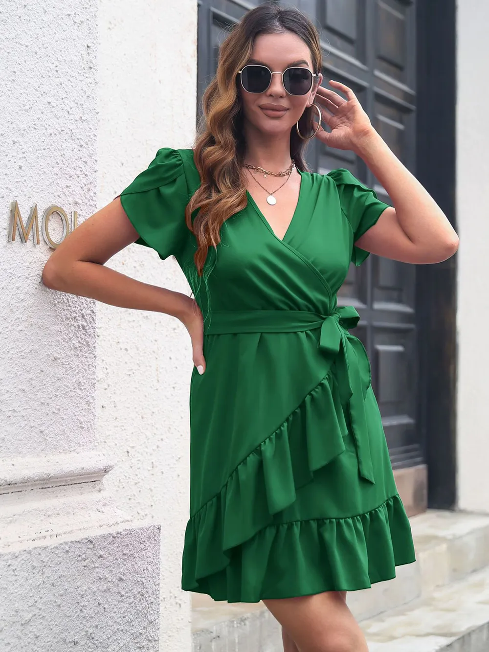 Tied Surplice Short Sleeve Dress, image 4