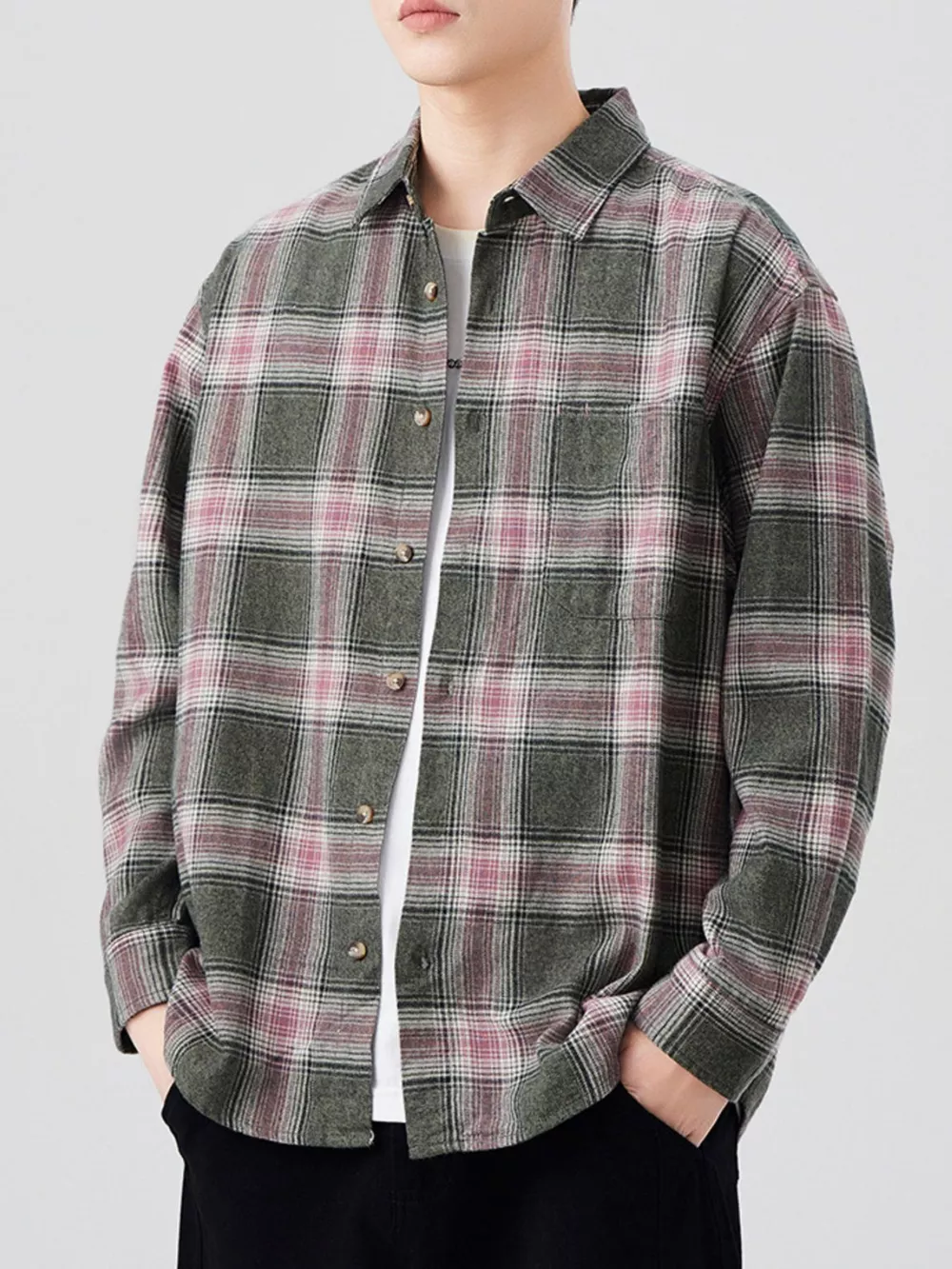 Men's Plus Size Plaid Button Up Long Sleeve Shirt, image 5