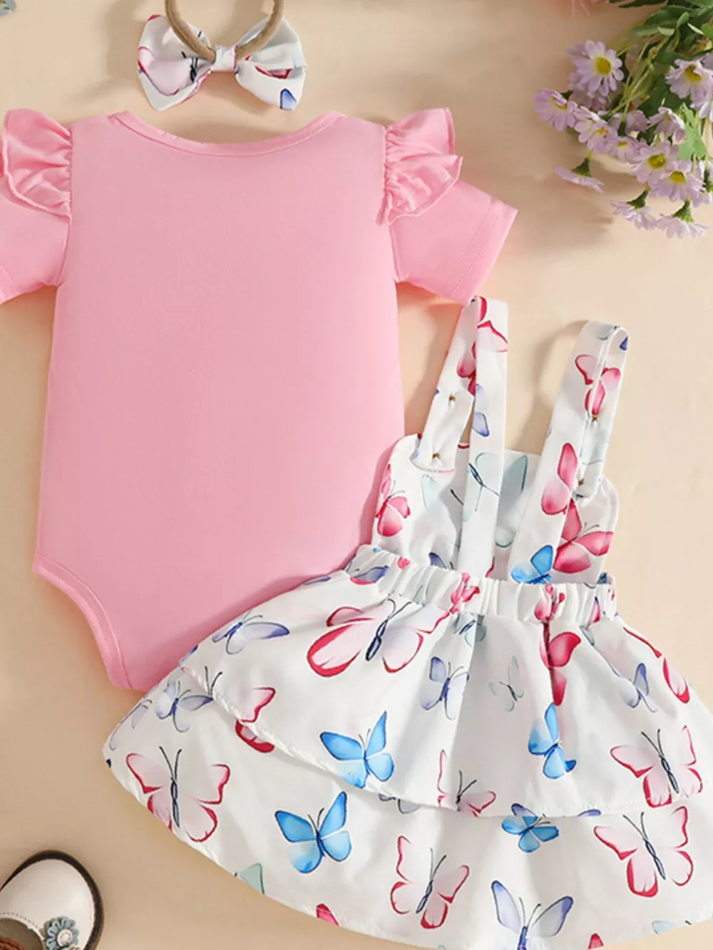 Children's Ruffled Bodysuit and Dress Set with Headband, image 7
