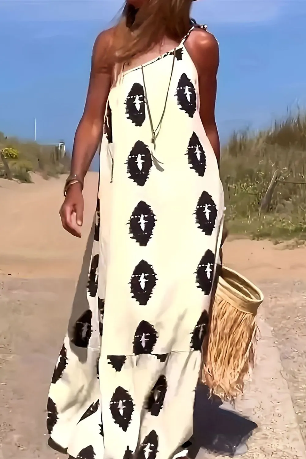 Printed Single Shoulder Maxi Dress, image 2