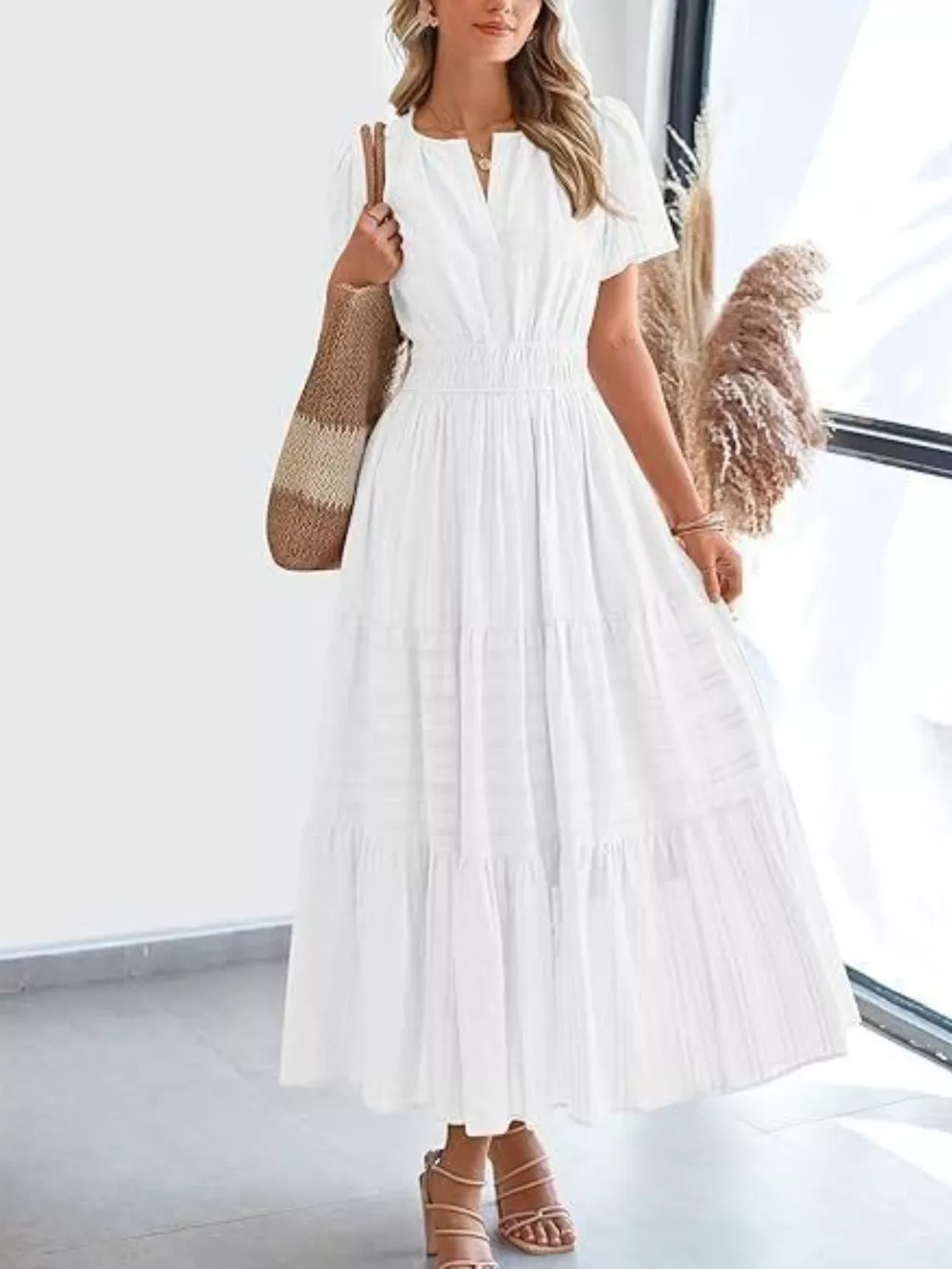 Notched Short Sleeve Tiered Dress, image 6
