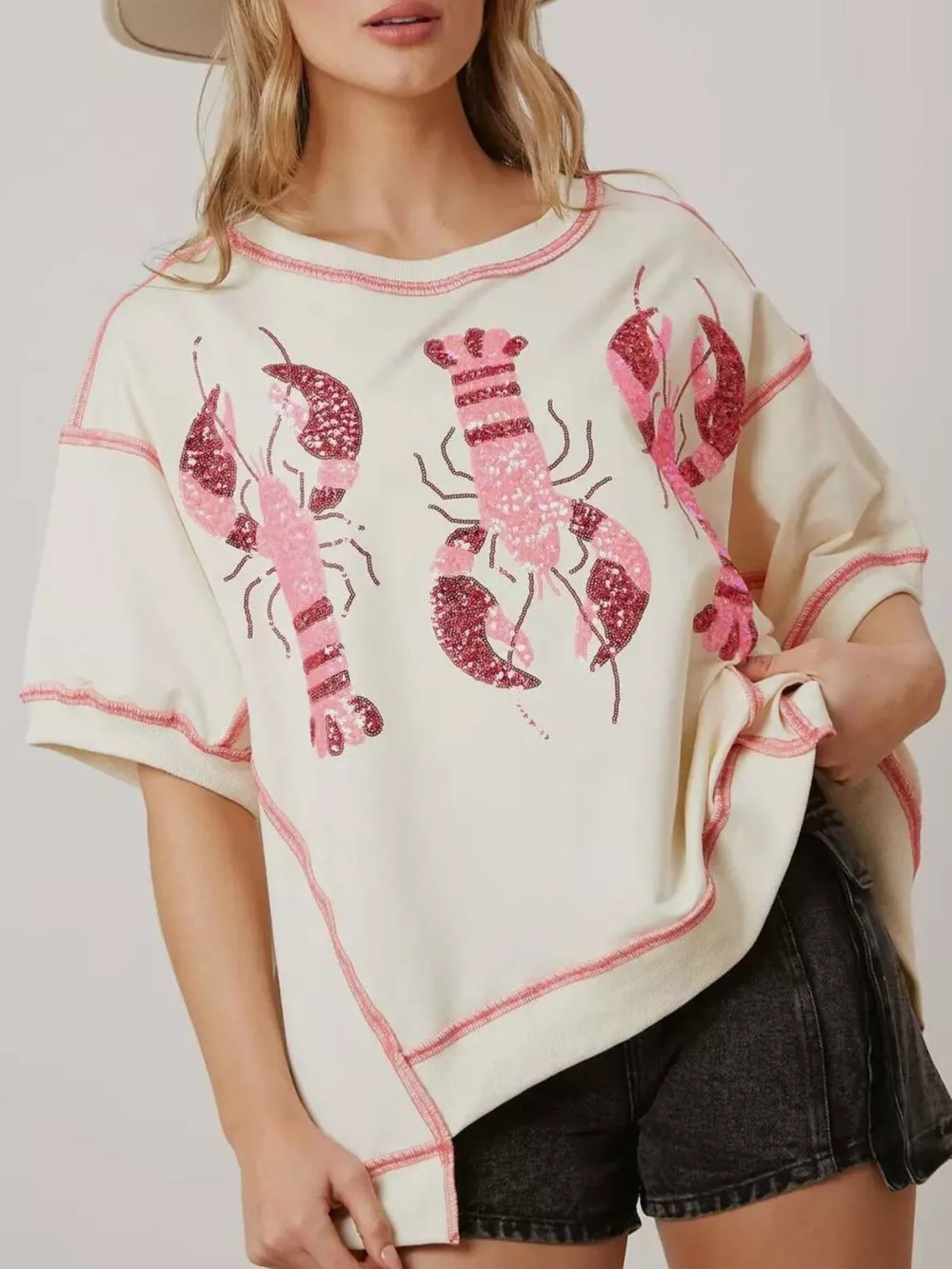 Sequin Lobster Half Sleeve T-Shirt, image 3