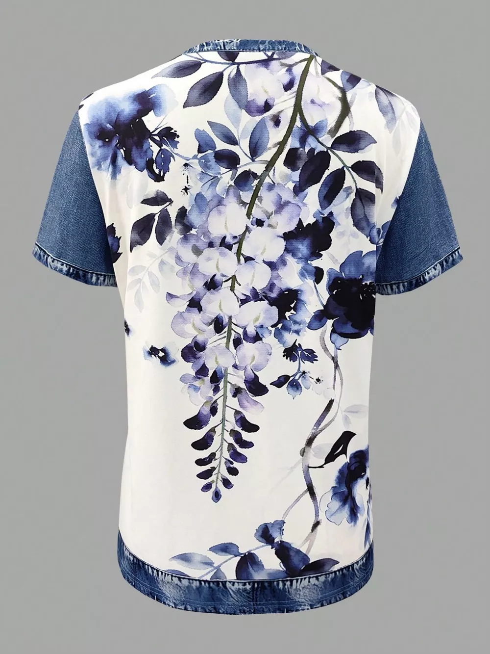 Denim Patchwork Short Sleeve Blouse, image 8