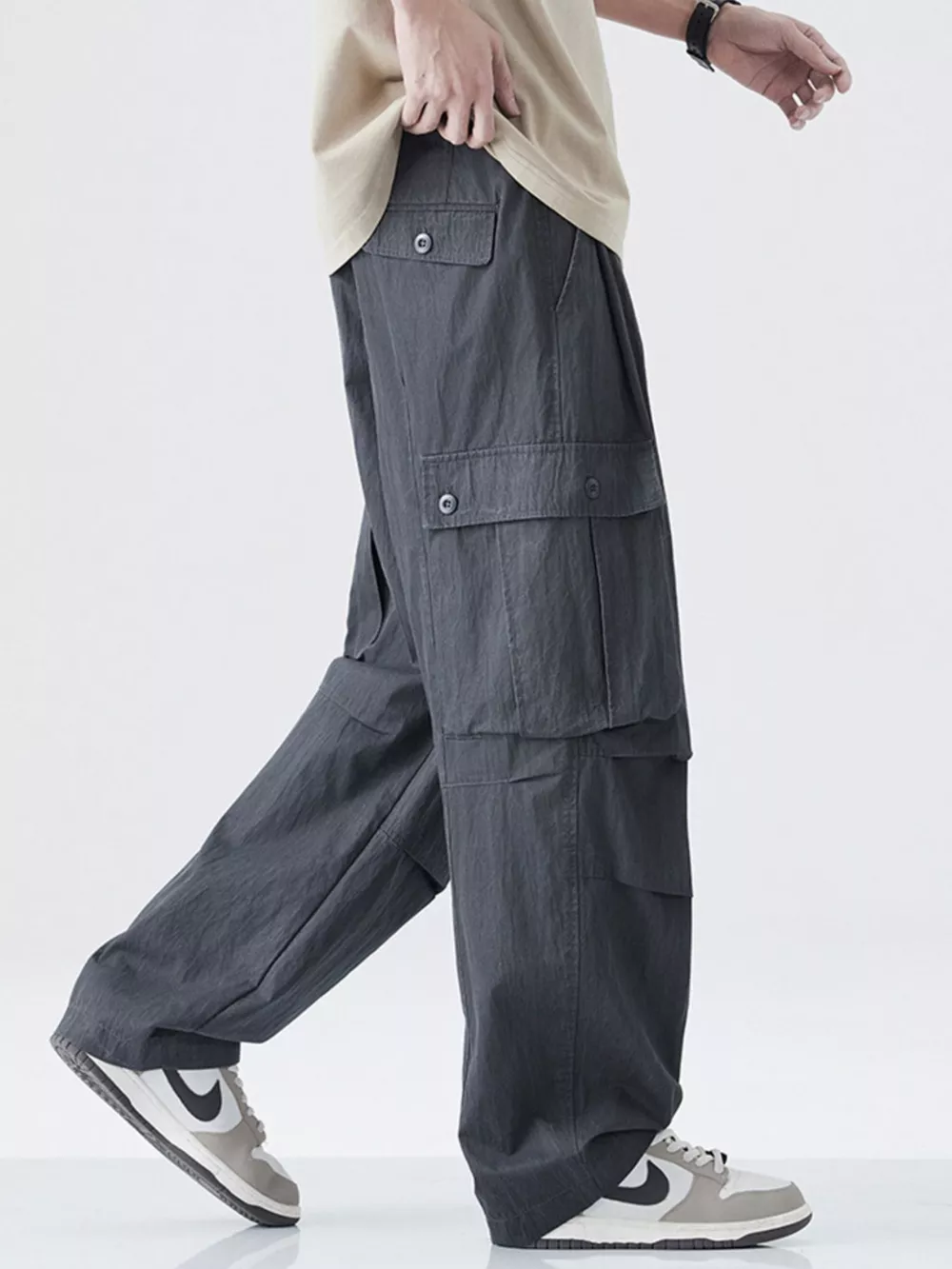 Men's Drawstring Wide Leg Cargo Pants, image 12