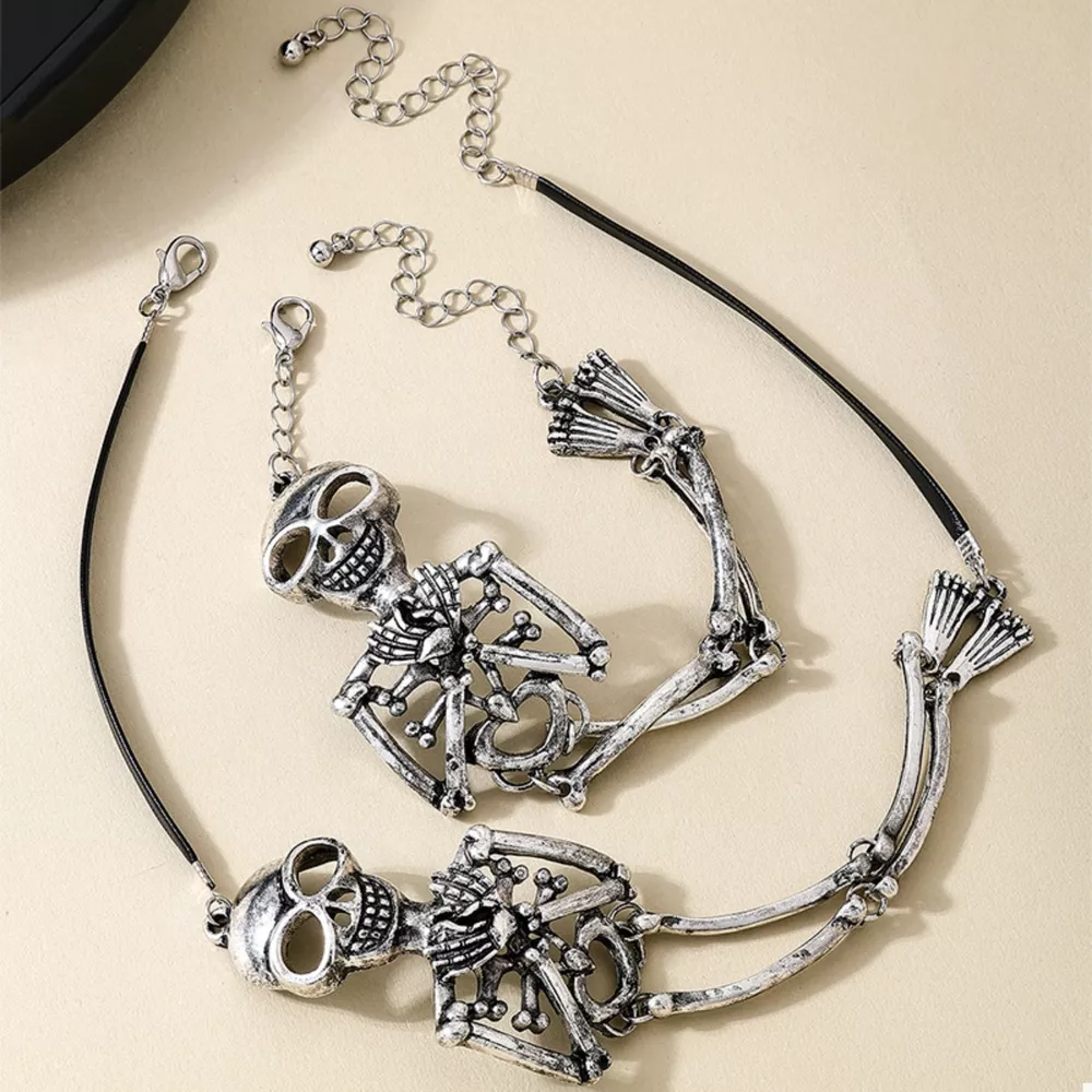 Alloy Skull Necklace and Bracelet Jewelry Set, image 9