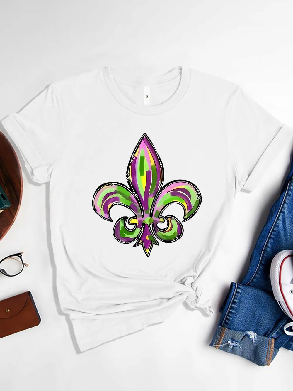 Mardi Gras Graphic Round Neck Short Sleeve T-Shirt, image 2
