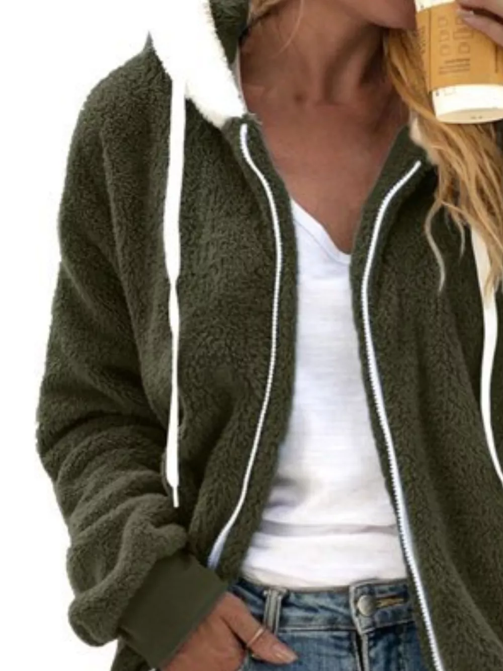 Full Size Cozy Fleece Zip-Up Hooded Jacket Plus Size, image 9