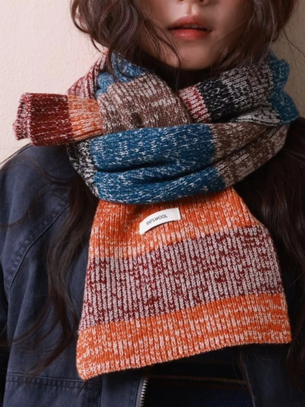 100% Wool Color Block Knitted Scarf, image 6