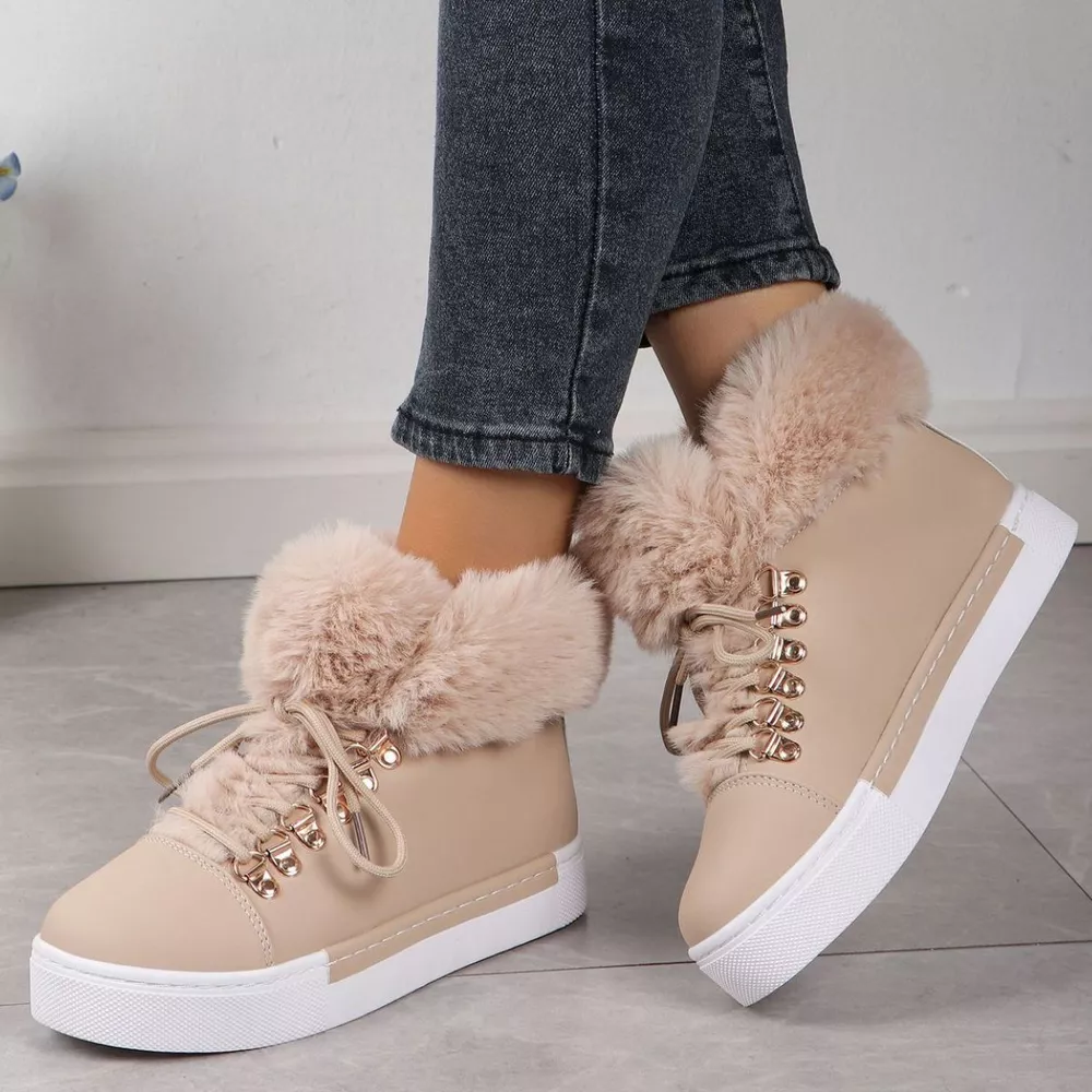 Fuzzy Trim Lace-Up Ankle Boots, image 15